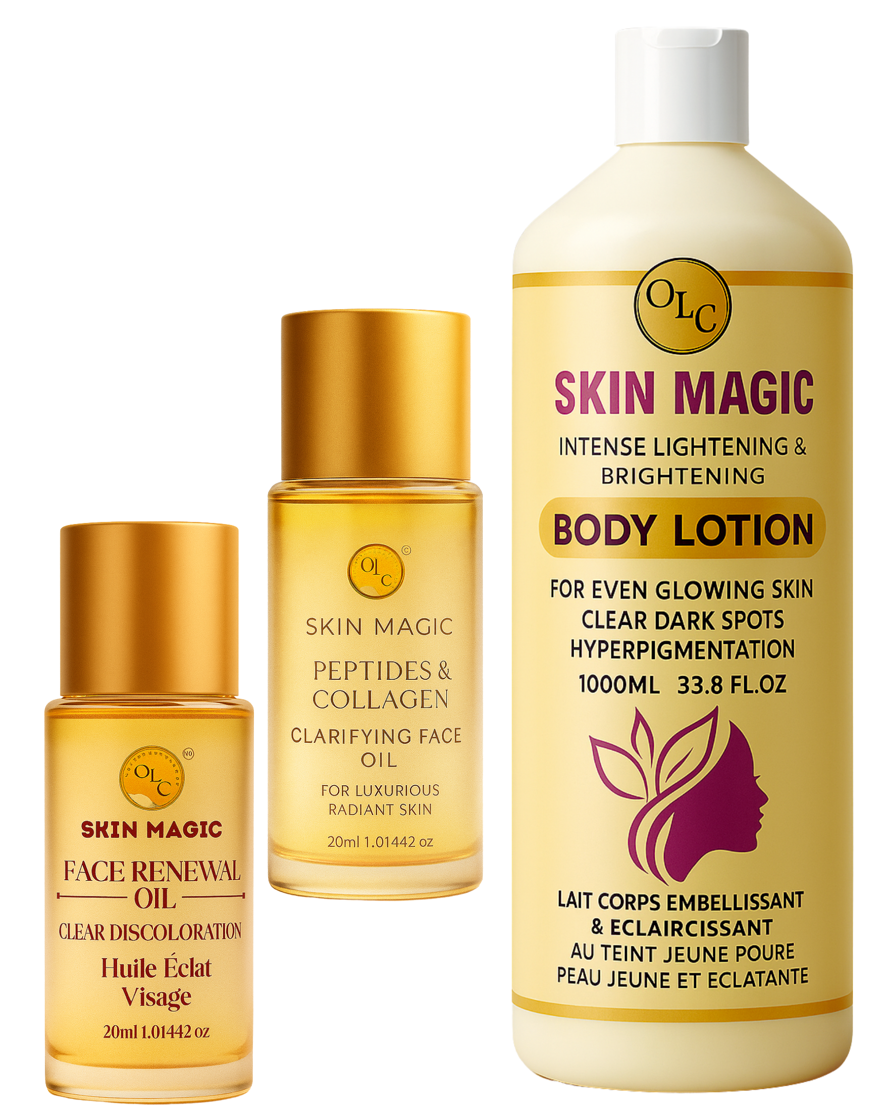 Duo Set Intense Lightening & Brightening Lotion + Lightening Face & Body Oil | Erase Dark Spots & Dull Skin| Blemishes & Hyperpigmentation | Can Provide Radiant Complexion 1000ml