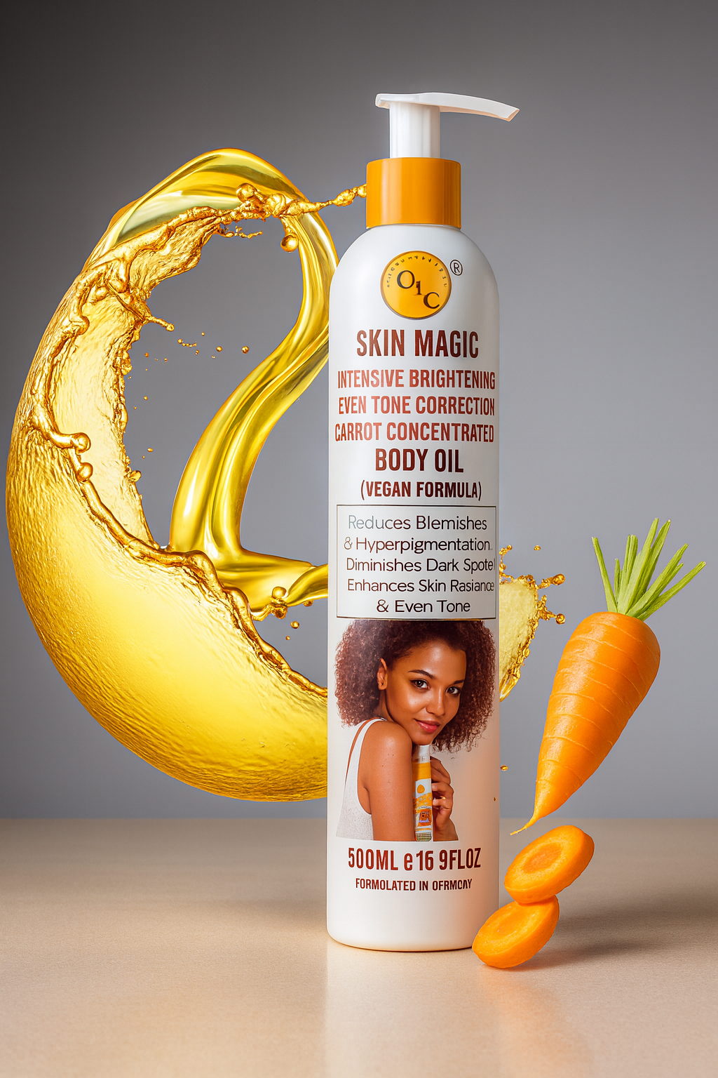 Skin Magic Carrot Gold Elixir Body Oil – Intensive Brightening, Tone Correction & Full Hydration for Extremely Dry Skin (Vegan Formula) 500ml