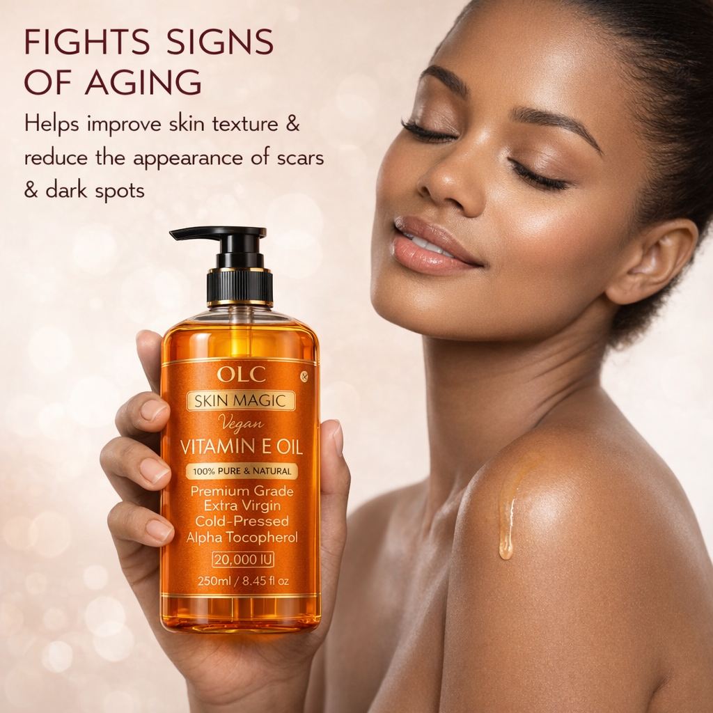 OLC Vitamin E Oil 20,000 IU – 100% Pure & Natural Cold-Pressed Vitamin E Oil for Skin, Face, Scars, Hair, Scalp & Nails | Non-GMO Verified | Deep Nourishing Hair & Body Oil | 250ml