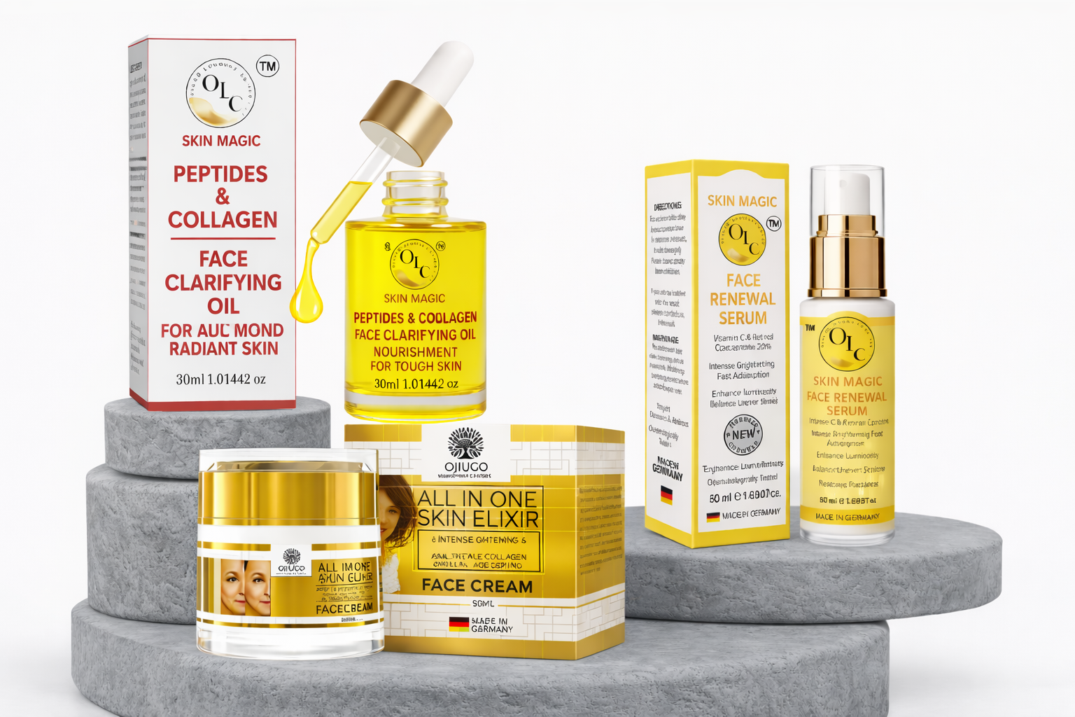 Ultimate Radiance Trio Brightening • Hydrating • Age-Defying Includes: 50ml Intense Brightening & Moisturising Face Cream 50ml Face Renewal Serum 50ml Peptides Clarifying Face Oil