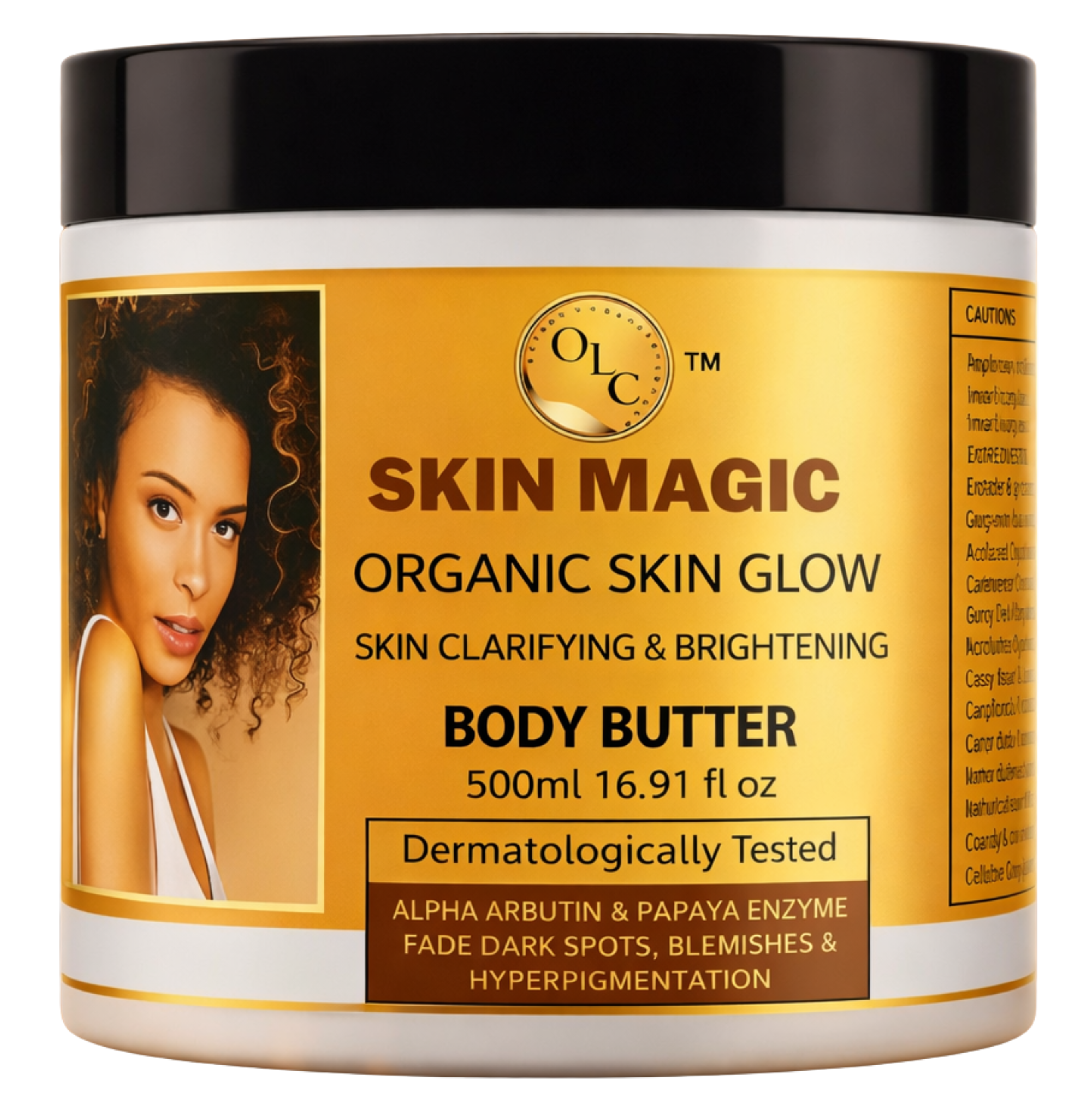 Organic Skin Glow Clarifying & Brigthening Body Butter 500ml 16.91 fl oz Dermatologically Tested ALPHA ARBUTIN & PAPAYA ENZYME FADE DARK SPOTS, BLEMISHES & HYPERPIGMENTATION