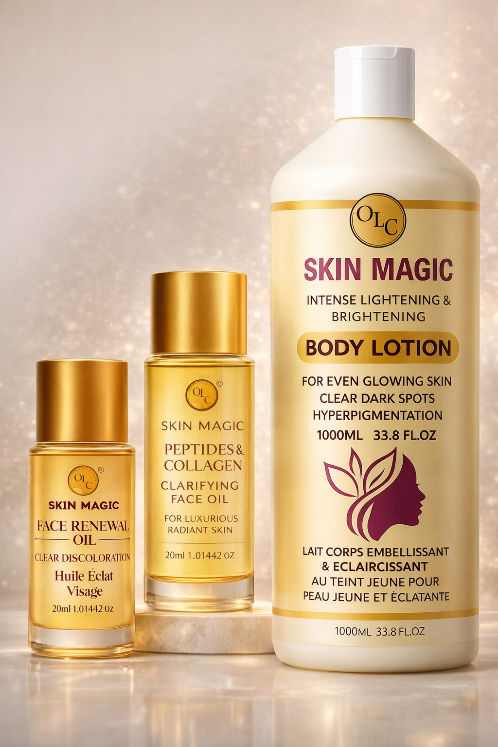 Duo Set Intense Lightening & Brightening Lotion + Lightening Face & Body Oil | Erase Dark Spots & Dull Skin| Blemishes & Hyperpigmentation | Can Provide Radiant Complexion 1000ml