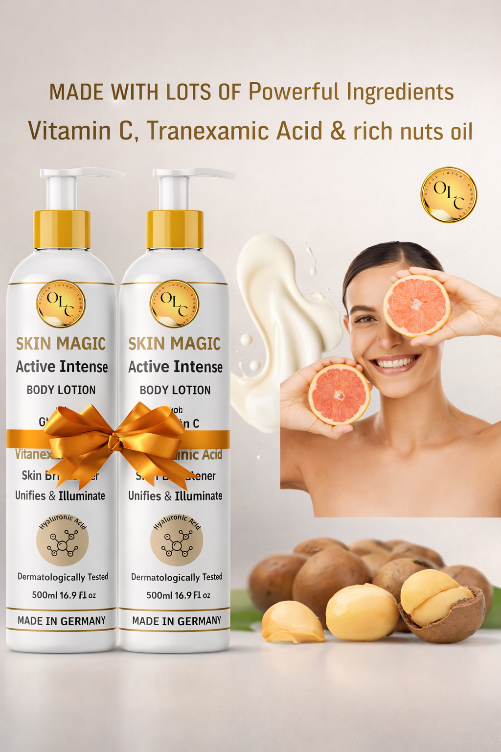 Skin Magic Active Intense Body Lotion with Vitamin C & Tranexamic Acid 500ml: Brightens Skin Reducing the Appearance of Skin Discolouration