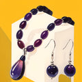 Sets of Amethyst Necklace and Earrings Shui Piedras, Elegant Purple Drop Healing