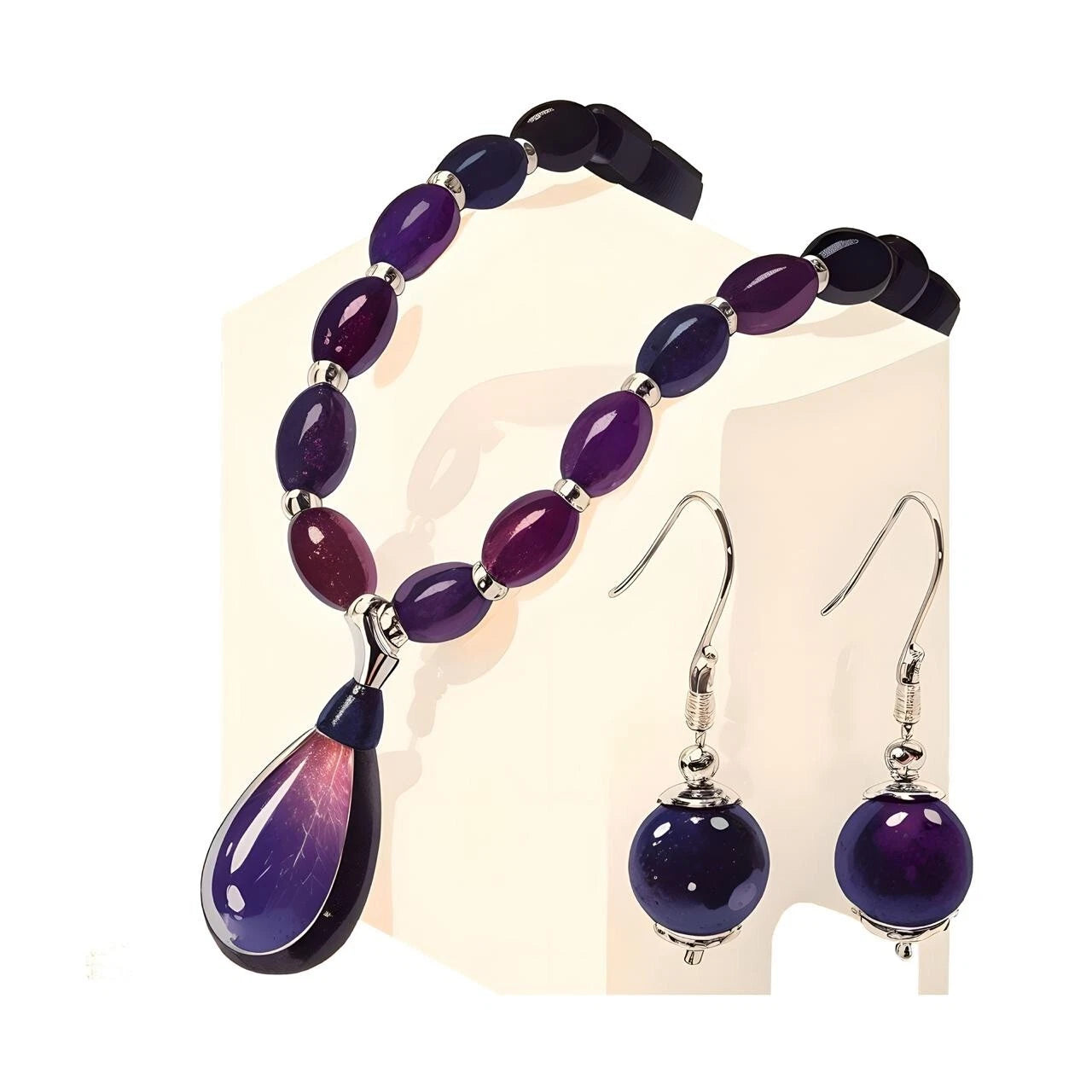 Sets of Amethyst Necklace and Earrings Shui Piedras, Elegant Purple Drop Healing