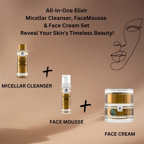 All In One Luxury Skincare' Special Micellar Water Cleanser, Elixir Face Mousse, and Elixir Face Cream,